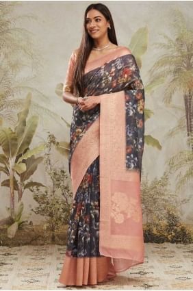 Comfortable Navy blue Jacquard silk Saree with Weaving SR28662