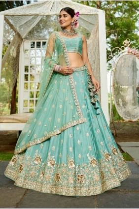 Wedding Lehenga Choli in Sea green Chiffon with Embroidered LC8498
