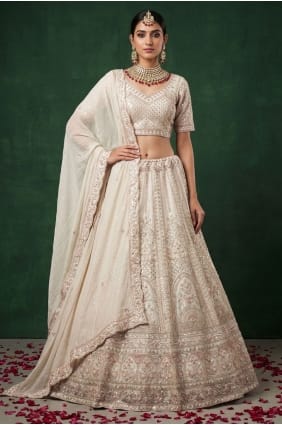 Sequins Bridal Lehenga Choli in White Satin LC8913