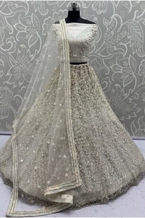 White Net Sequins Lehenga Choli with Dupatta LC8698