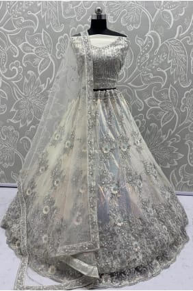 Zardosi Lehenga Choli in White Net LC8718