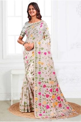 Affordable White Weaving Saree in Linen SR28673