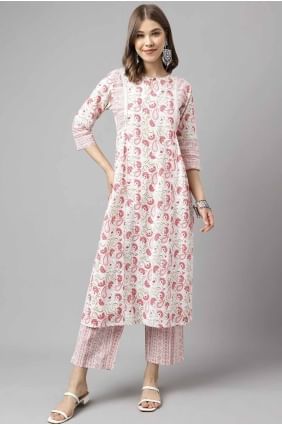 White Plain Cotton Kurti KTI2654