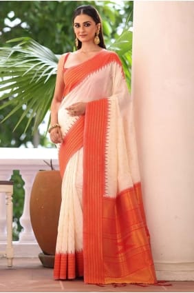 Silk White Saree in Weaving SR29152