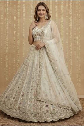 Net Lehenga Choli with Thread in White LC8911