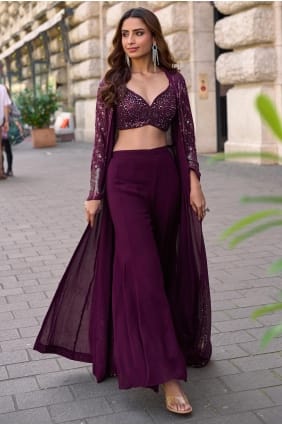 Wine Indo Western Kurti in Embroidered Georgette SK15808