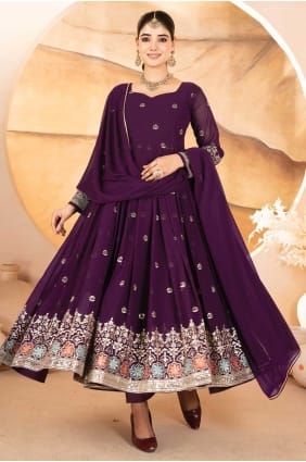 Wine Salwar Kameez in Faux georgette SK155744