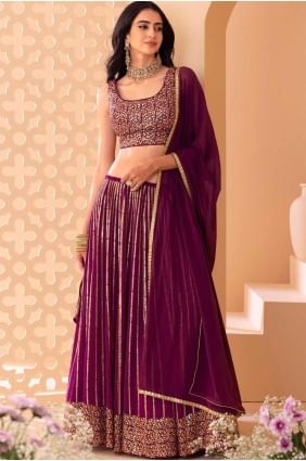 Wine Georgette Embroidered Lehenga Choli with Dupatta LC8461