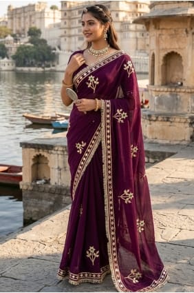 Wine Hand Georgette Saree with Blouse SR29904