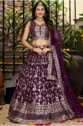 Weaving Silk Lehenga Choli in Wine LC8534