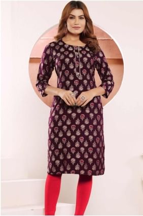 Wine Muslin Digital print Kurti with Dupatta KTI2669