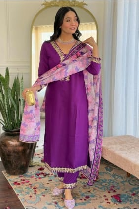 Wine Salwar Kameez in Embroidered Viscose SK155169