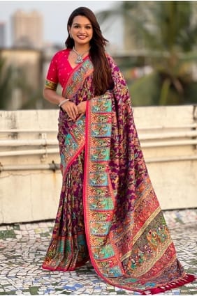 Wine Saree with Printed Viscose SR29383