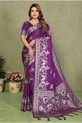Zari Satin and silk Saree in Wine SR29584