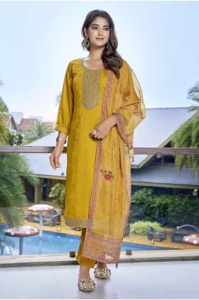 Yellow Embroidered Chanderi Straight Suit SK155420
