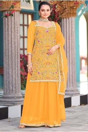 Embroidered Lehenga Choli in Yellow Georgette LS077