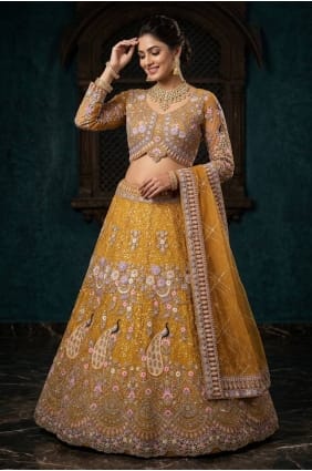 Sequins Lehenga Choli in Yellow Net LC9089