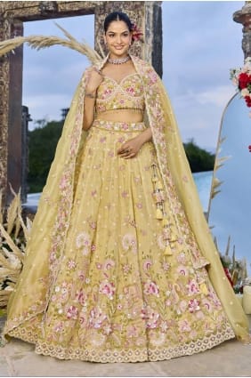 Lehenga Choli in Yellow Organza with Embroidered LC8755