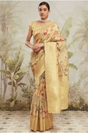 Glamorous Yellow Jacquard silk Party Wear Saree with Weaving SR28659