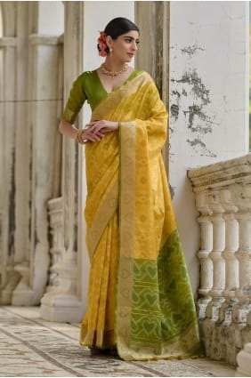 Yellow Resham Saree in Raw silk SR29250