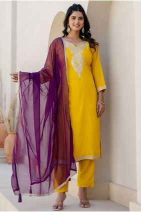 Embroidered Salwar Kameez in Yellow Silk SK155713
