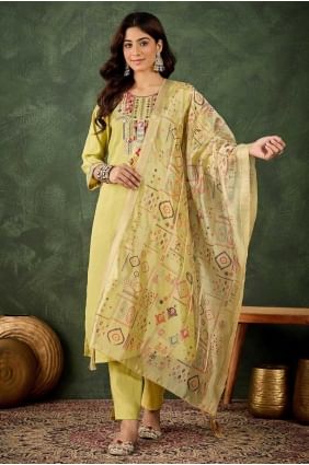 Silk Salwar Kameez with Embroidered in Yellow SK155693