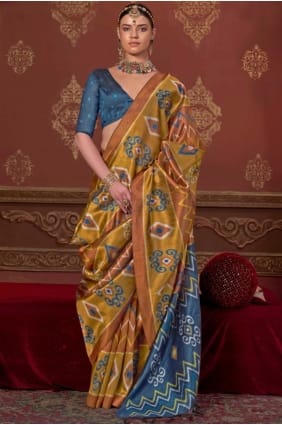 Embroidered Silk Saree in Yellow with Blouse SR29557