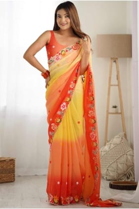 Yellow Saree in Georgette with Embroidered SR28386
