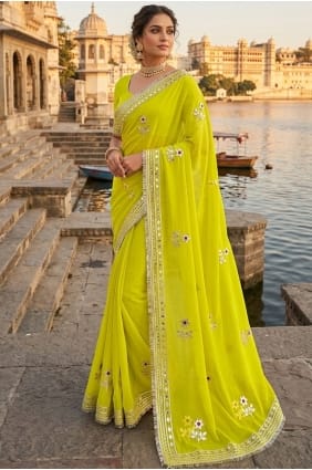 Yellow Hand Georgette Saree for Occasion Wear SR29905