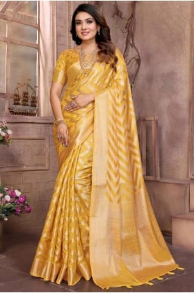 Yellow Saree in Organza with Weaving SR28109