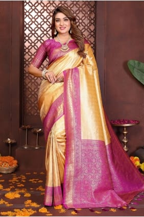 Banarasi silk Saree with Weaving in Yellow SR29753