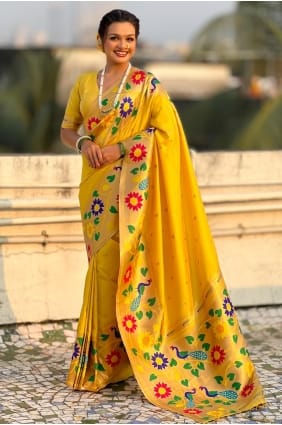 Saree in Yellow Silk with Weaving SR29517