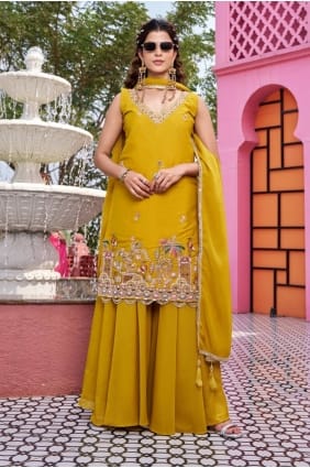 Embroidered Georgette Yellow Sharara Suit with Dupatta SS1316
