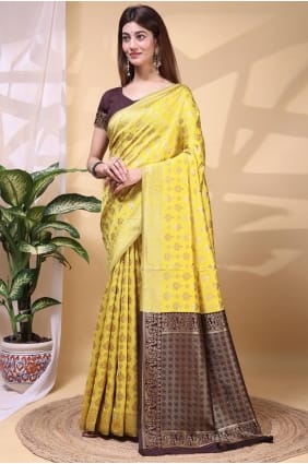 Yellow Weaving Silk Saree SR29444