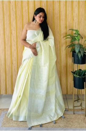 Yellow Weaving Linen Saree SR28121