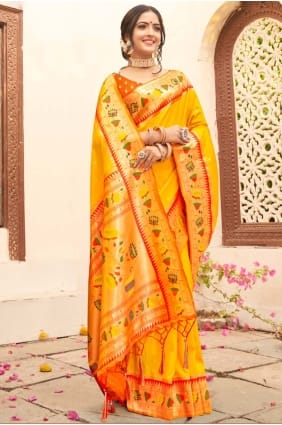 Silk Saree with Weaving in Yellow SR29023