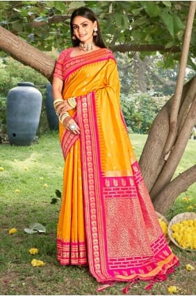 Weaving Silk Saree in Yellow with Blouse SR29531