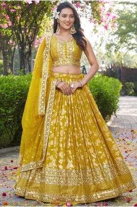 Yellow Weaving Silk Lehenga Choli LC8535