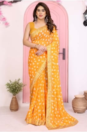 Yellow Embroidered Georgette Saree SR28934