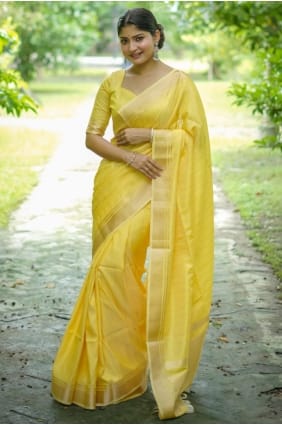 Yellow Saree in Zari Banarasi raw silk SR29254