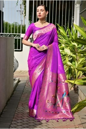 Purple Zari Banarasi silk Saree SR29642