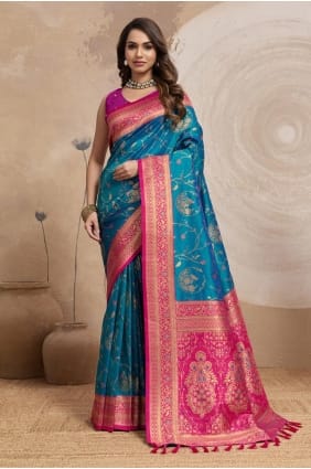 Rama Saree in Banarasi silk with Zari SR29650