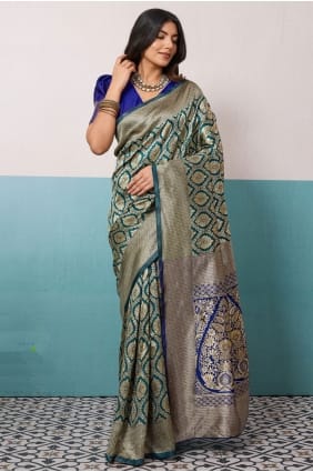 Zari Saree in Teal Banarasi silk SR29732