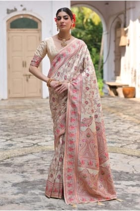 Cream Zari Pashmina Saree SR29666