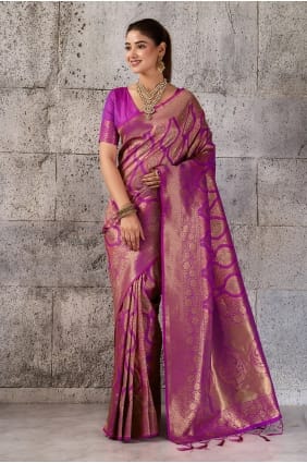 Saree in Magenta Silk with Zari SR30103
