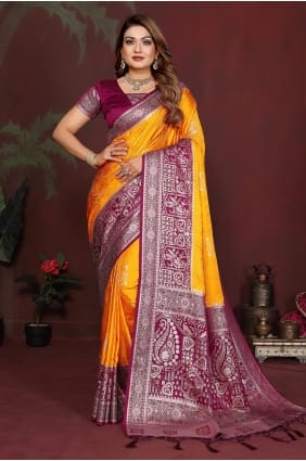 Yellow Zari Satin Saree with Blouse SR29925