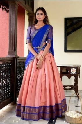 Zari Silk Party Lehenga Choli in Peach with Dupatta LC8298