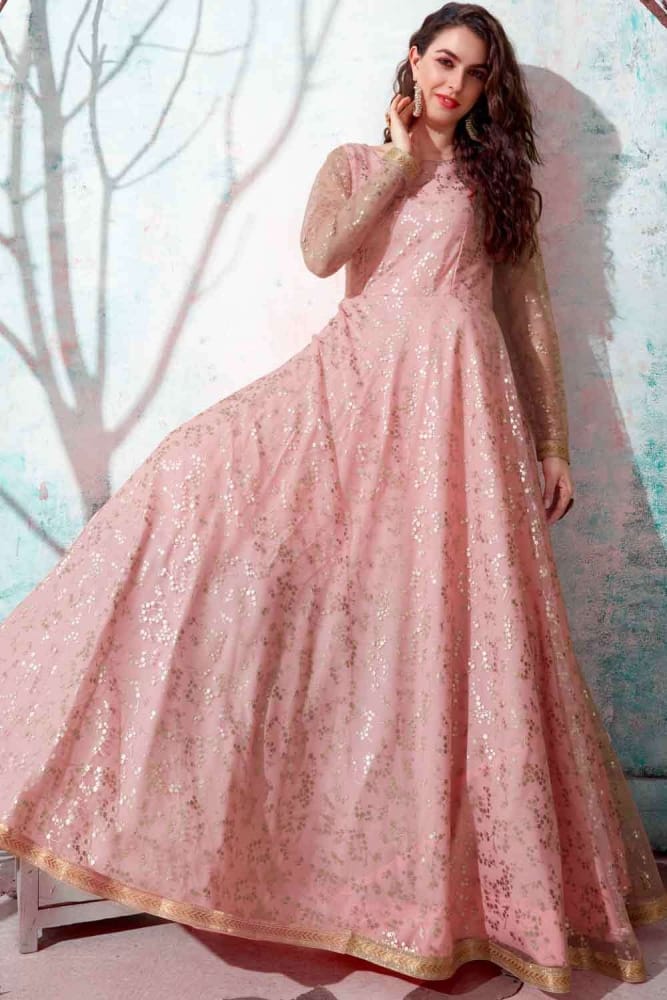 pink net dress for women Peach Handwork Net Dress myRiti
