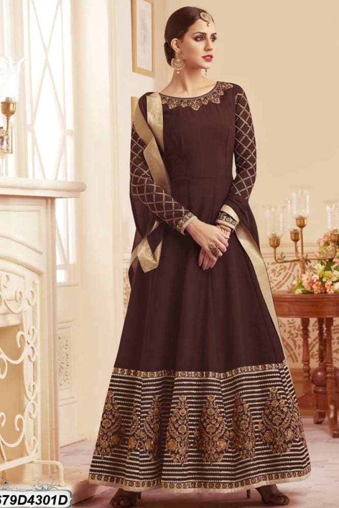 princess polly baby blue dress Pastel brown silk anarkali suit with printed elegance-G3-WSS45687