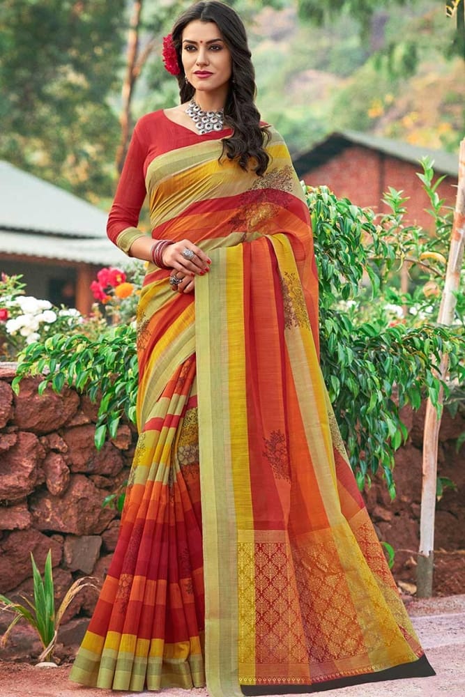Multi designer Cotton Silk saree online with Red Cotton Silk